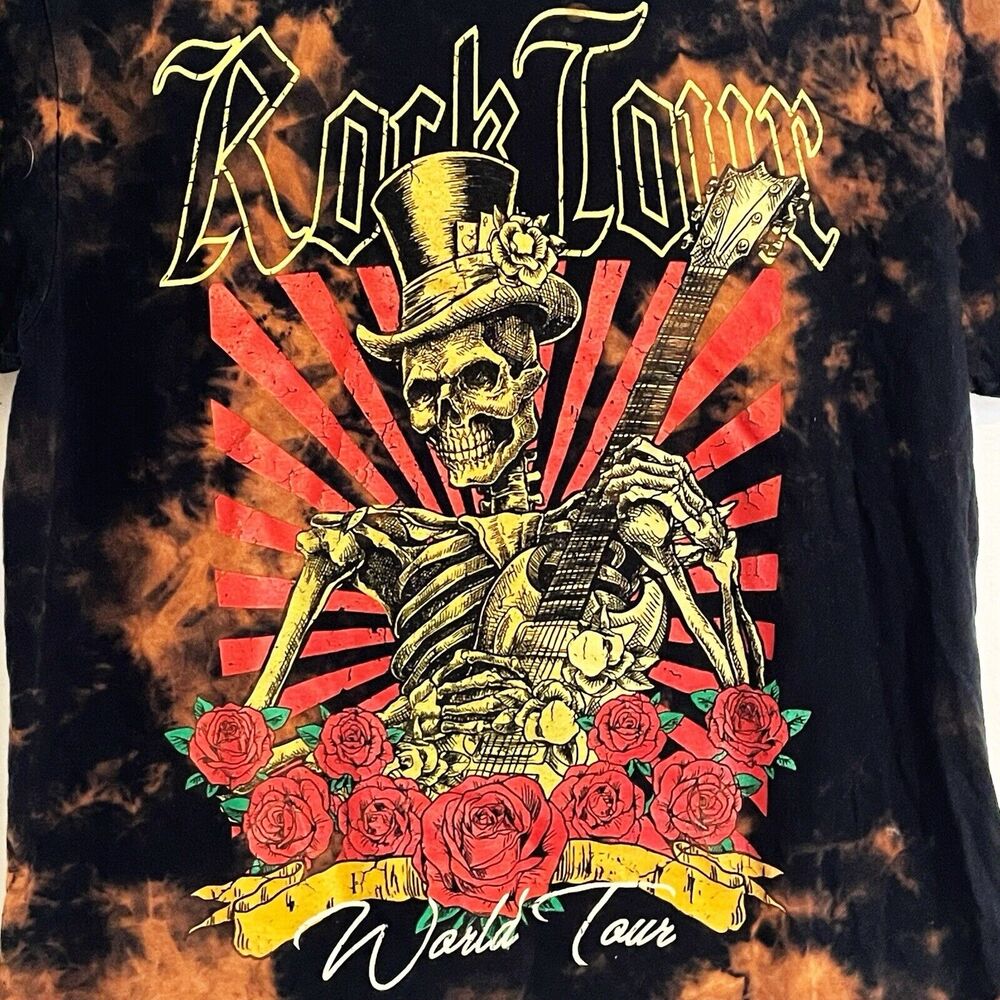 Chemistry Skeleton Roses Men T-Shirt Sz M Black Tie Dye Rock‎ Love World Tour